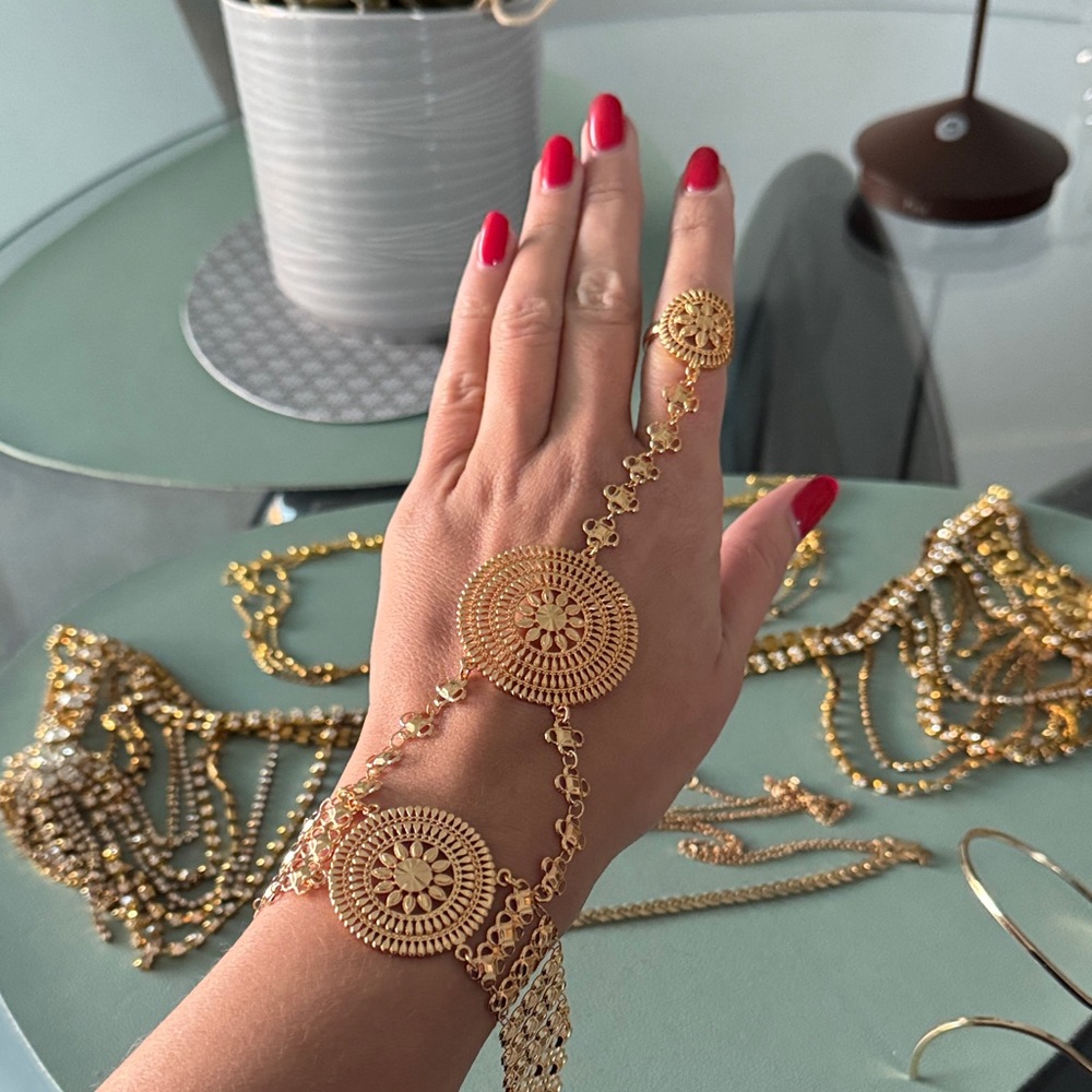 Arabian Princess Jasmine Costume Jewelry Set Gold Body Chain Headpiece Belly dan